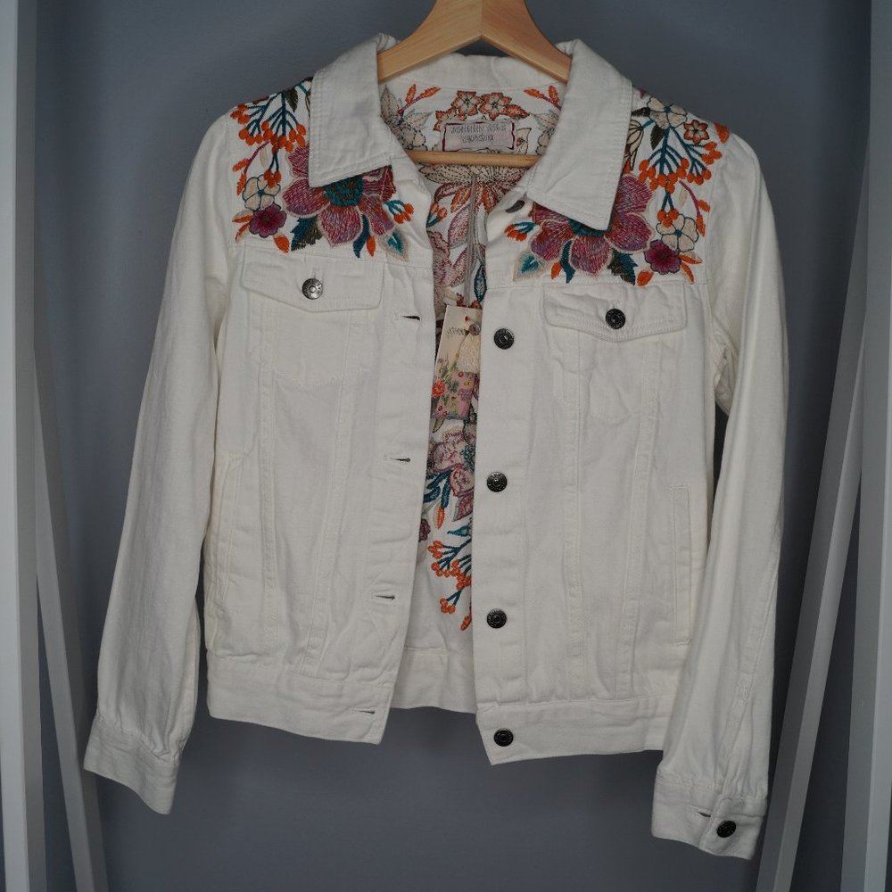 Johnny Was Nena Embroidered Denim Jacket Sz XS